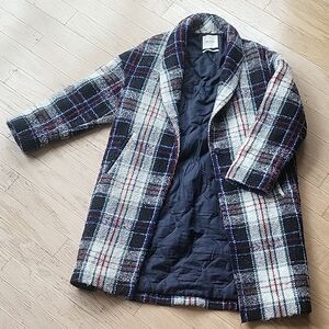 Plaid Women's Coat - Black, White, Blue